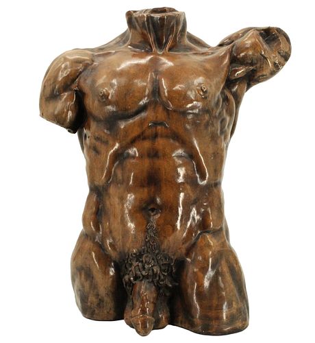 Painted Ceramic Muscular Male Nude Torso