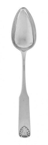 A German Silver Tablespoon, , the fiddle handle terminating in applied acanthus