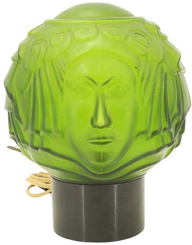 Antique Green Glass Art Deco Globe Light Of Head