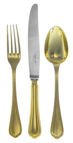 * A Group of French Silver-Plate Gilt Flatware, Christofle, Paris, 2nd Half 20th Century, Spatours pattern, comprising 6 dinner