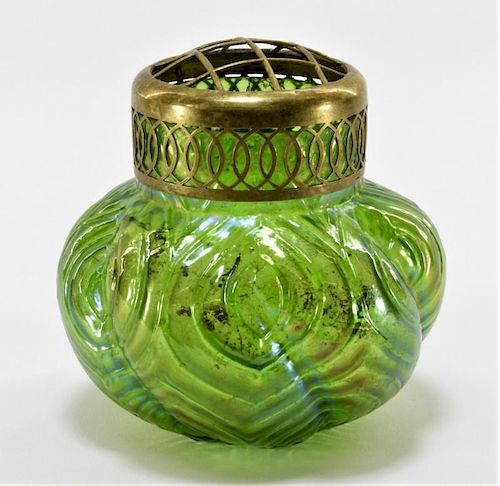 Czech Iridescent Art Glass Flower Frog Vase