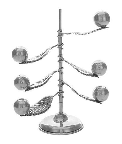 * A Mexican Silver Figural Caster Set, Mid 20th Century, the domed base rising to a central stem supporting three detachable pep