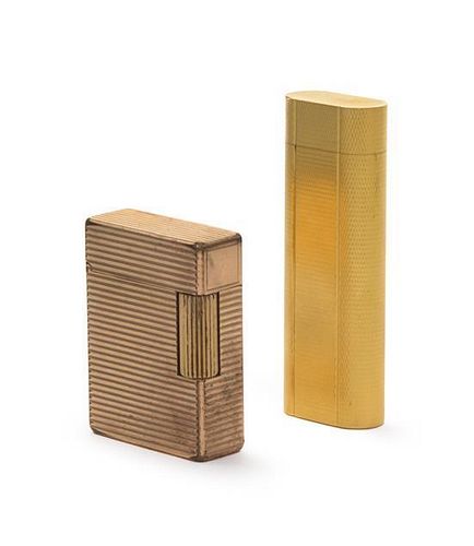 * Two Gold-Plate Lighters, Cartier and Dupont, 2nd Half 20th Century, the first rectangular with ribbed body and hinged cover, t