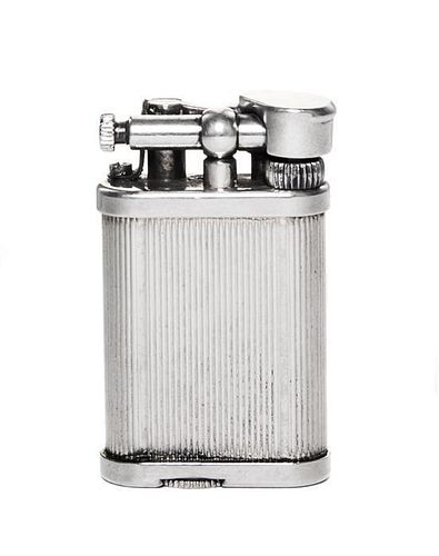 A Silver-Plate Lighter, Dunhill, Mid 20th Century, with vertically ribbed body