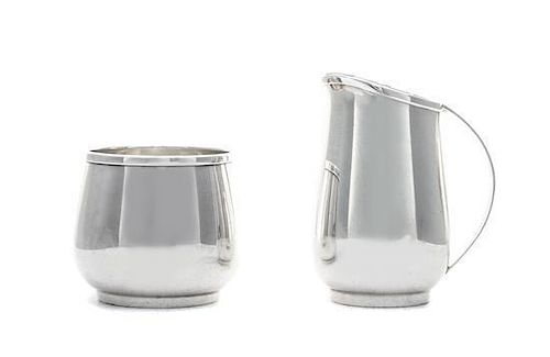 An American Silver Creamer and Sugar Bowl, International Silver Co., Meriden, CT, Mid 20th Century, each of plain baluster form,