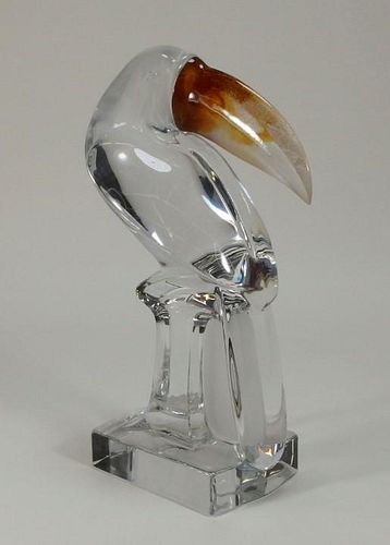 French Daum Frosted Crystal Sculpture of a Toucan
