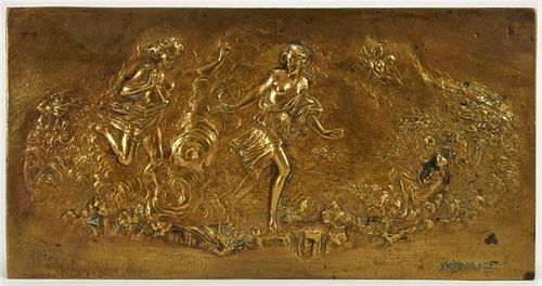 French Gilt Bronze Mythological Plaque of Nymphs