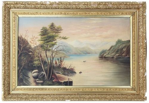 Oil On Board Painting Of Hudson River