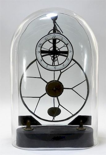 French Glass Plate Great Wheel Skeleton Clock