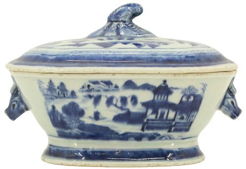 Chinese Canton Blue/White Porcelain Sauce Tureen