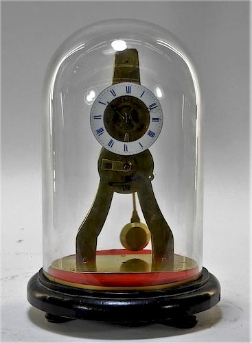 English Brass Porcelain Dial Skeleton Clock