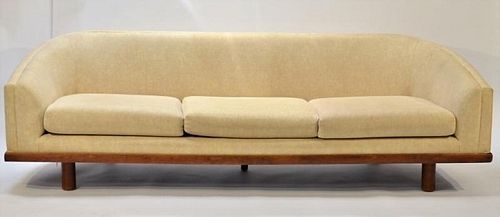 C.1960 European MCM Curved Back Wood Frame Sofa