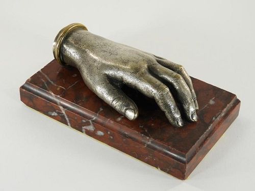 FINE 19C. French Silvered Bronze Model of a Hand