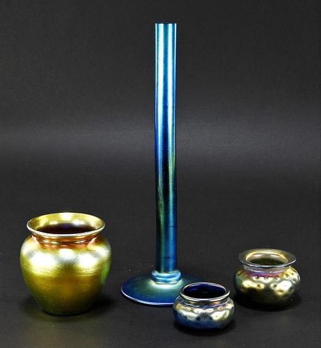 4 Steuben Aurene Blue & Gold Art Glass Articles