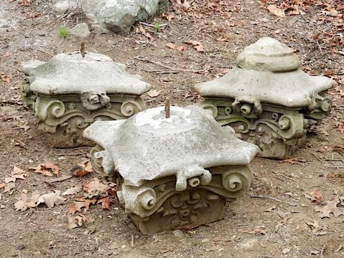 3 Limestone Hand Carved Scrolled Capitals