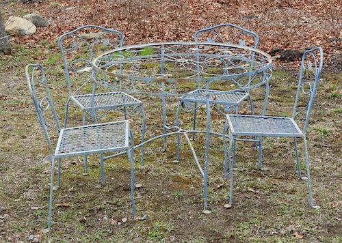 Vintage Wrought Iron Blue Penny Foot Patio Set