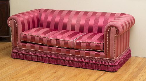 Red Striped Silk-Upholstered Sofa