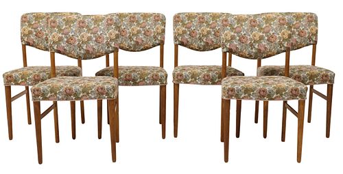 (6) DANISH MID-CENTURY MODERN FLORAL UPHOLSTERED TEAK DINING CHAIRS