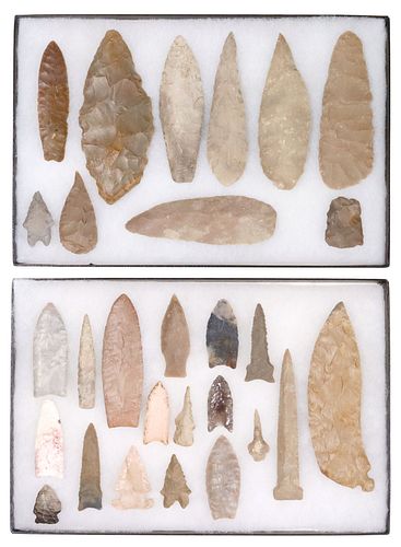 (28) STONE ARROWHEADS, SPEAR POINTS, TOOLS