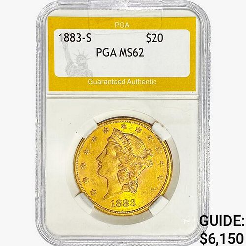 1883-S $20 Gold Double Eagle PGA MS62 