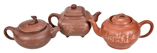 Three Chinese Yixing Clay Teapots