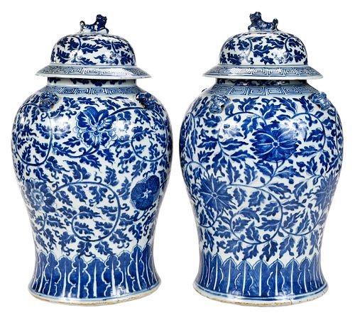 Pair of Chinese Lidded Blue and White Ginger Jars