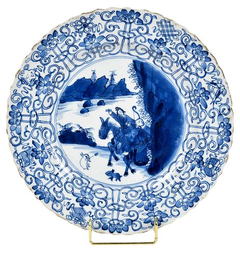 Chinese Porcelain Underglaze Blue 'Rabbit Hunters' Plate