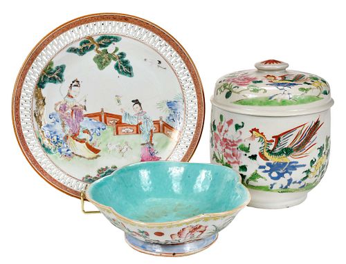 Three Chinese Famille Rose Table Objects