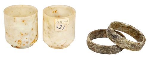 Pair of Chinese Jade Cups and a Pair of Jade Bracelets