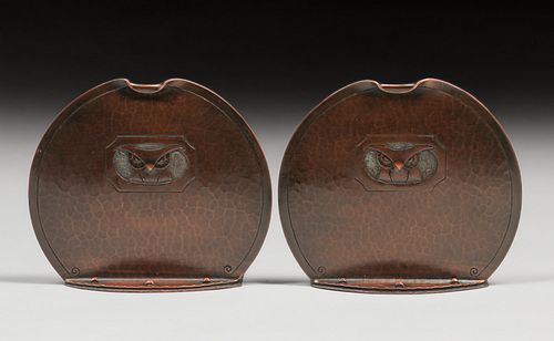 Roycroft Hammered Copper Owl Bookends c1920s
