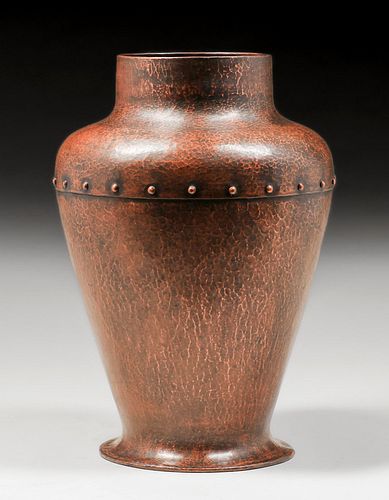Gustav Stickley #320 Hammered Copper Riveted Vase c1905