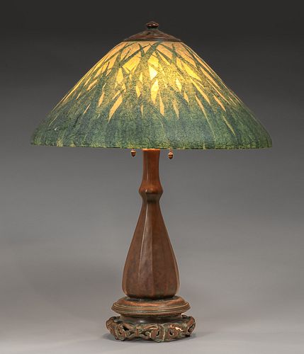 Handel #5357 Reverse-Painted Grass Blade Lamp c1910