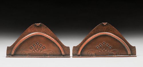 Roycroft Secessionist Flowers Hammered Copper Bookends c1915