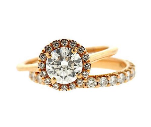 GIA 1.12ct F SI1 Diamond Engagement Wedding Band Ring Set