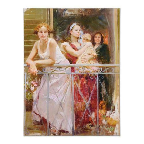 Pino (1939-2010), "Waiting on the Balcony" Hand Embellished Limited Edition on Canvas (48" x 36"), Numbered and Hand Signed with Certificate of Authen
