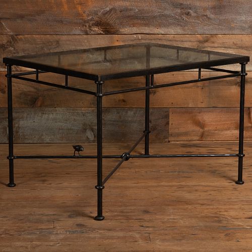 Black Painted Metal and Glass Garden Table, in the Manner of Diego Giacometti
