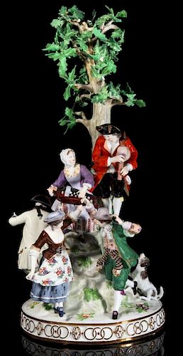 A MEISSEN PORCELAIN GROUPING WITH SIX FIGURES, 19"