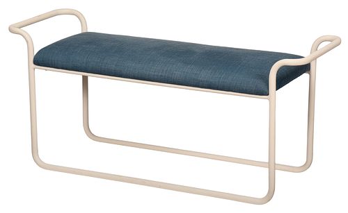 Mid Century Modern Style Painted Metal and Upholstered Bench