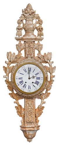 Continental Carved Wood and Faience Wall Clock