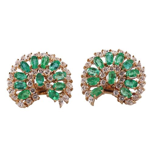 18k Gold Diamond Emerald Cocktail Earrings