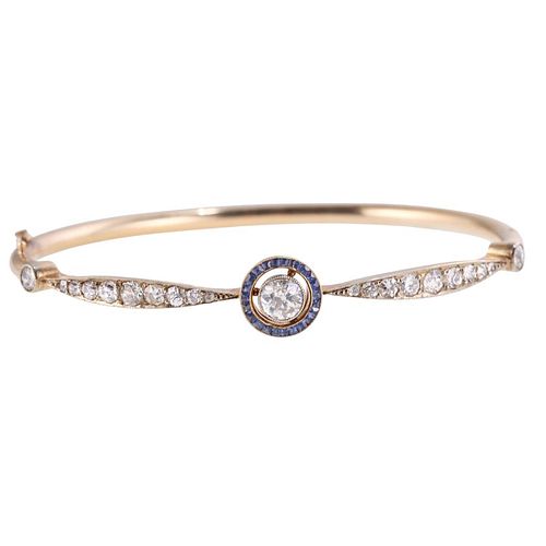 Antique 18k Gold Diamond Sapphire Bracelet