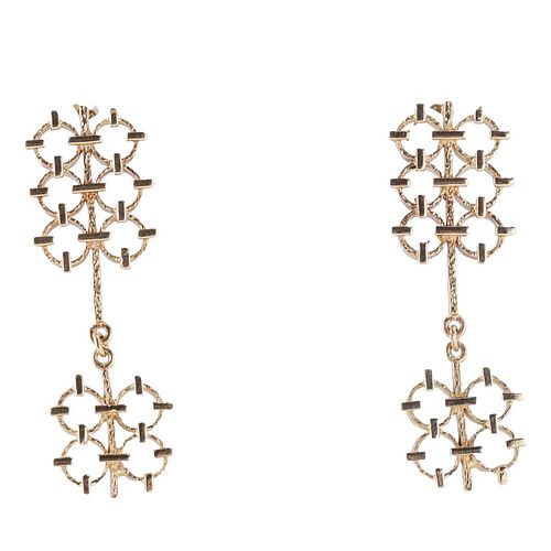 1970s Modernist 14k Gold Geometric Drop Earrings