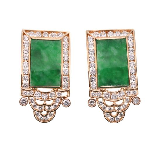 18k Gold Diamond Jade Earrings