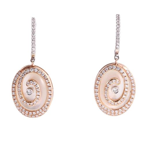 18k Gold Diamond Mother of Pearl  Drop Earrings