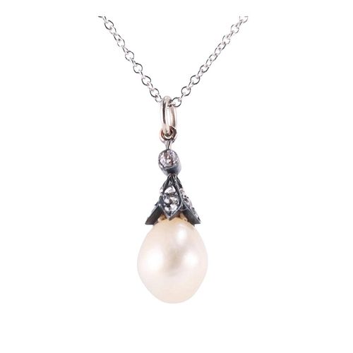 GIA Natural Pearl Diamond Silver Pendant Necklace