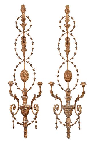 Pair of Neoclassical Style Giltwood and Metal Wall Sconces