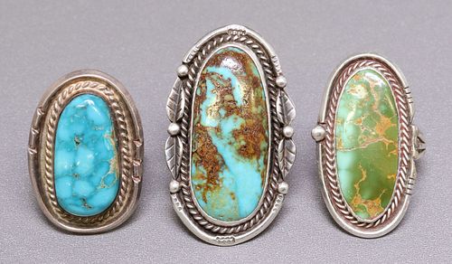 (3) GENT'S SOUTHWEST SILVER & TURQUOISE RINGS