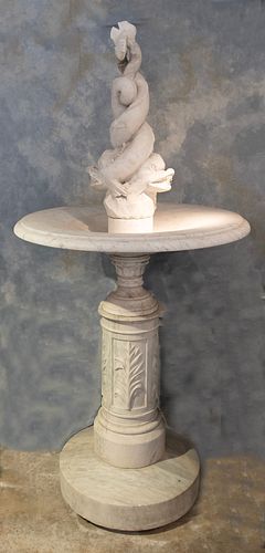 Tall Italian Marble Tazza Fountain with Double-Entwined Dolphins