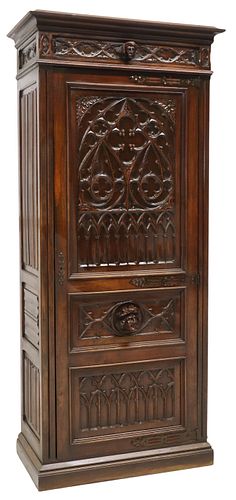 FRENCH GOTHIC REVIVAL CARVED WALNUT BONNETIERE 
