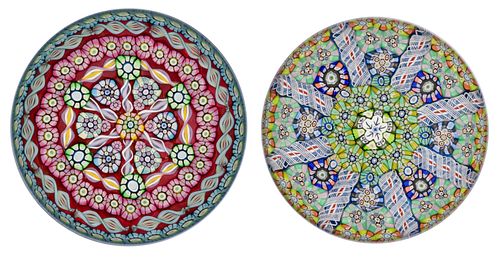 VINTAGE PERTHSHIRE MILLEFIORI ART GLASS PAPERWEIGHTS, LOT OF TWO
